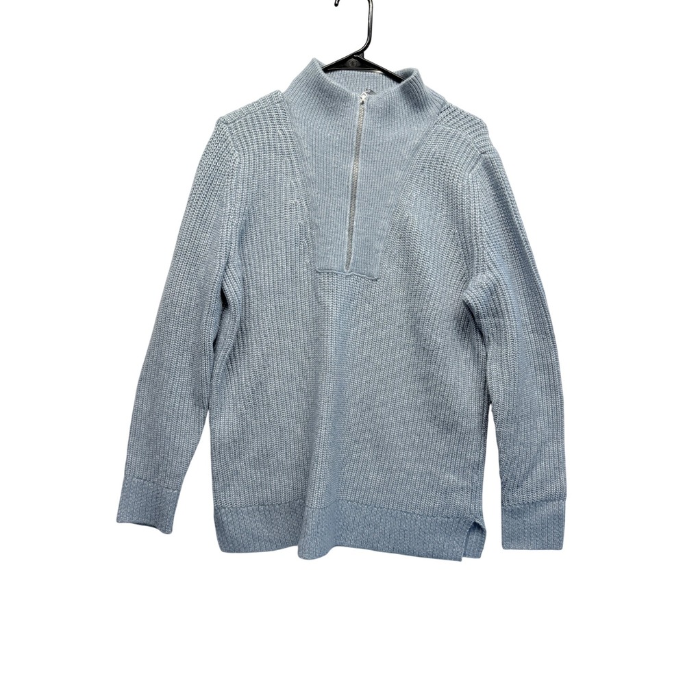 Soft Surroundings Womens Light Blue Shaker Knit Quarter Zip Sweater Size L